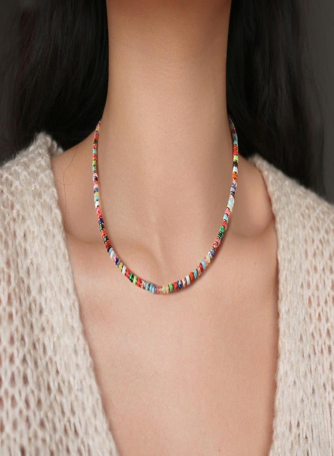 XIJIN Natural Stone Bead Necklace for Women Handmade Boho Multicolor Beaded Choker Necklace Gift for Her - Image 2